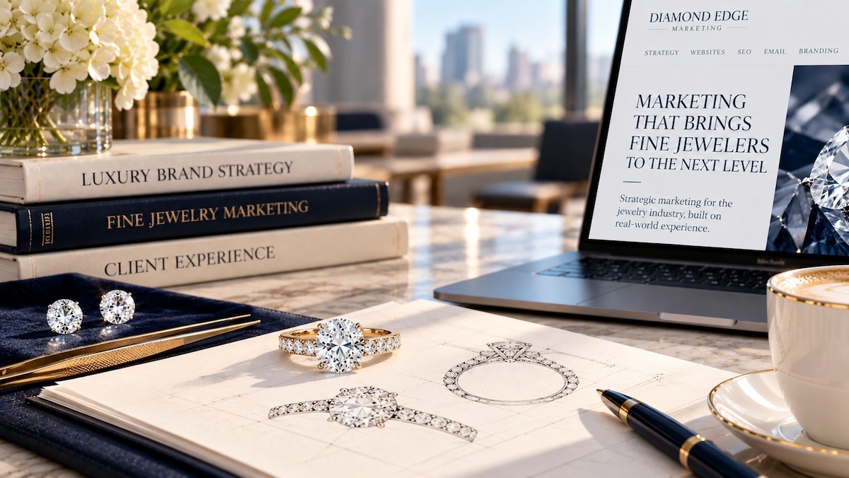 Luxury jewelry marketing strategy workspace